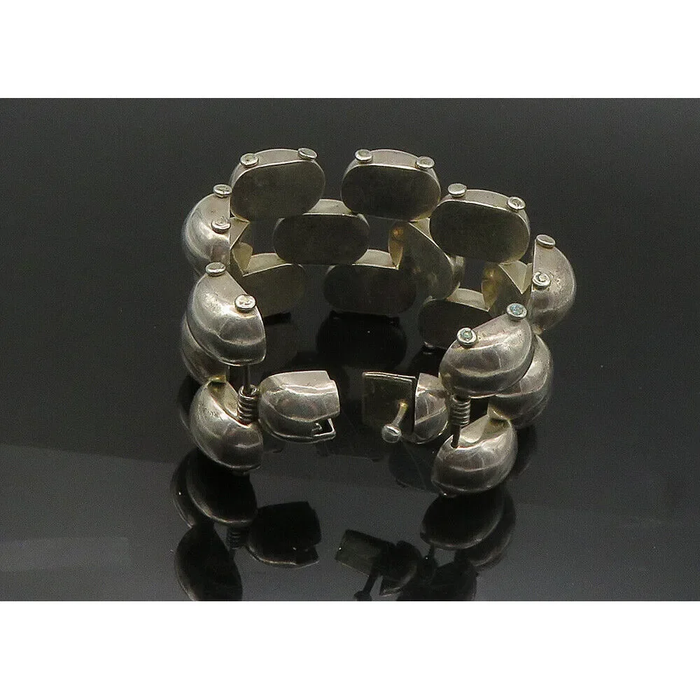 MEXICO 925 Sterling Silver - Vintage Heavy Shiny Dome Chain Bracelet - BT9042 - Picture 7 of 10